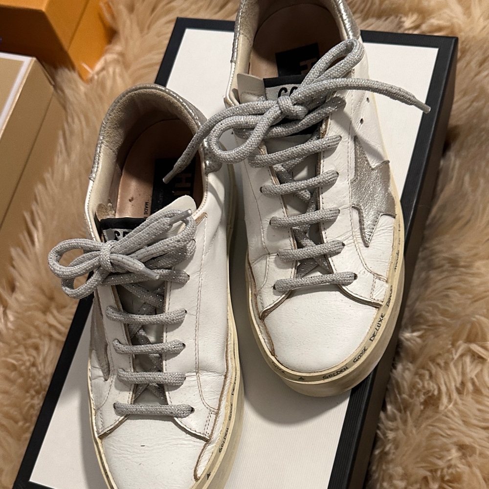 Women's White and Silver Sneakers